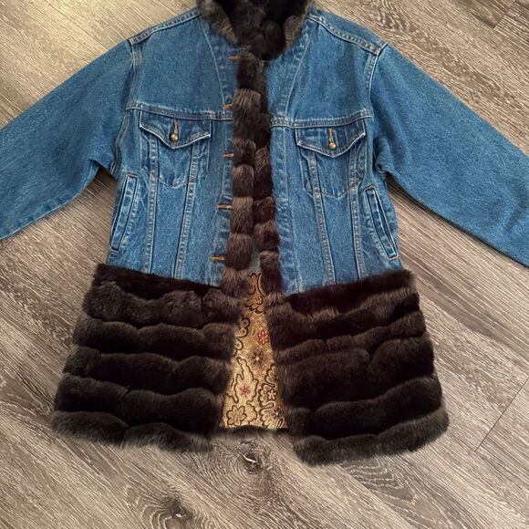 Tasha Polizzi Denim Jacket with Rich Brown Fur Accents - Picture 2 of 10